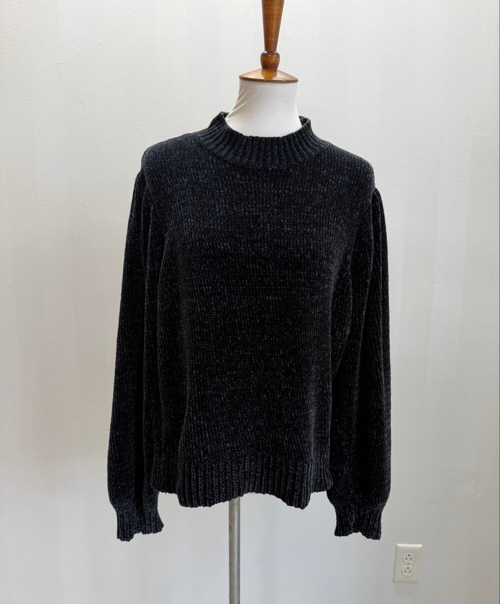 Ann Taylor Black Chenille Mock Neck Sweater Relaxed Fit Sz L